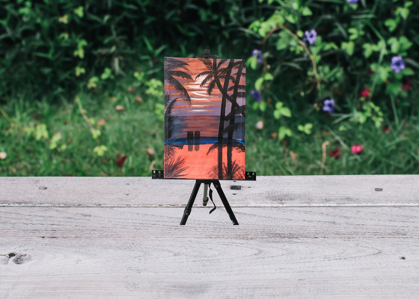 Sunset Oasis: Hand-Painted Tropical Glow Canvas