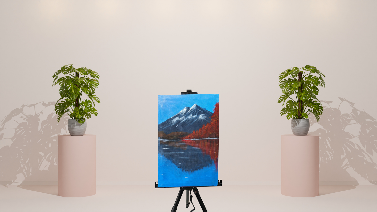 Majestic Mountain Reflection Hand-Painted Canvas