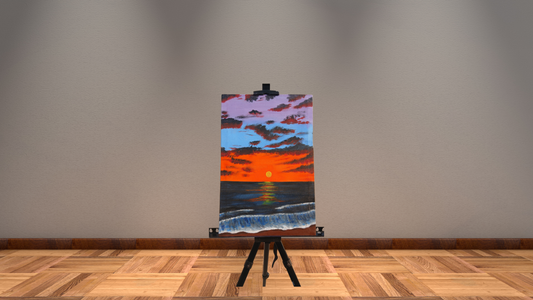 Fiery Ocean Sunset: Hand-Painted Canvas