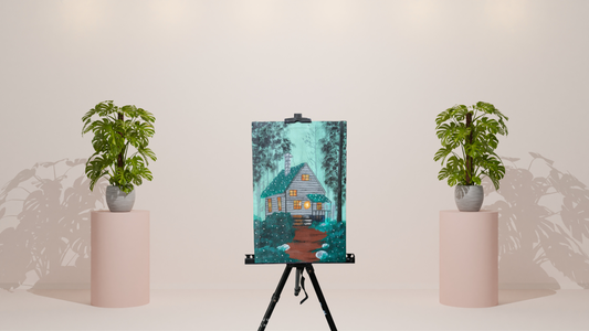 Cozy Forest Retreat: Hand-Painted Canvas