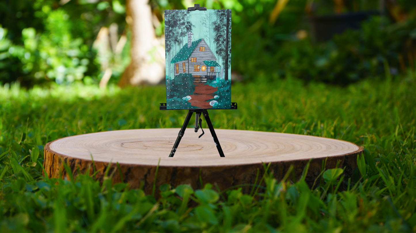 Cozy Forest Retreat: Hand-Painted Canvas