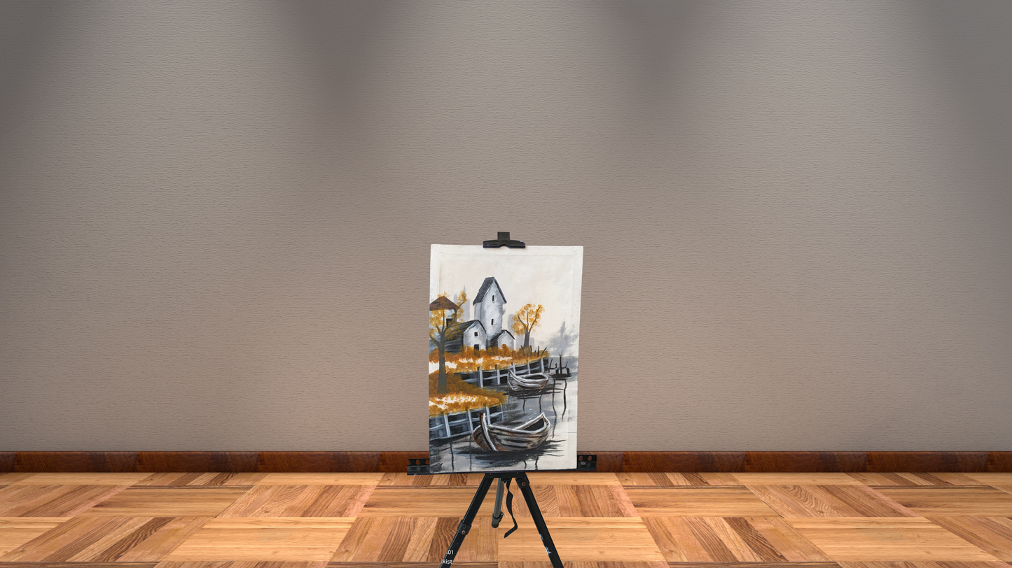 Old World Harbor Calm: Hand-Painted Canvas