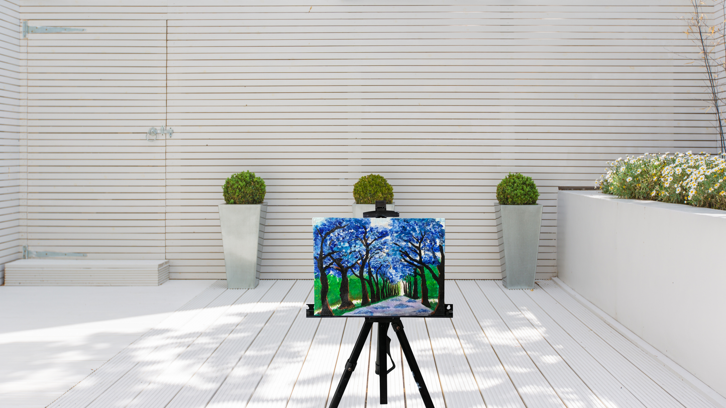 Enchanted Blue Forest: Hand-Painted Canvas