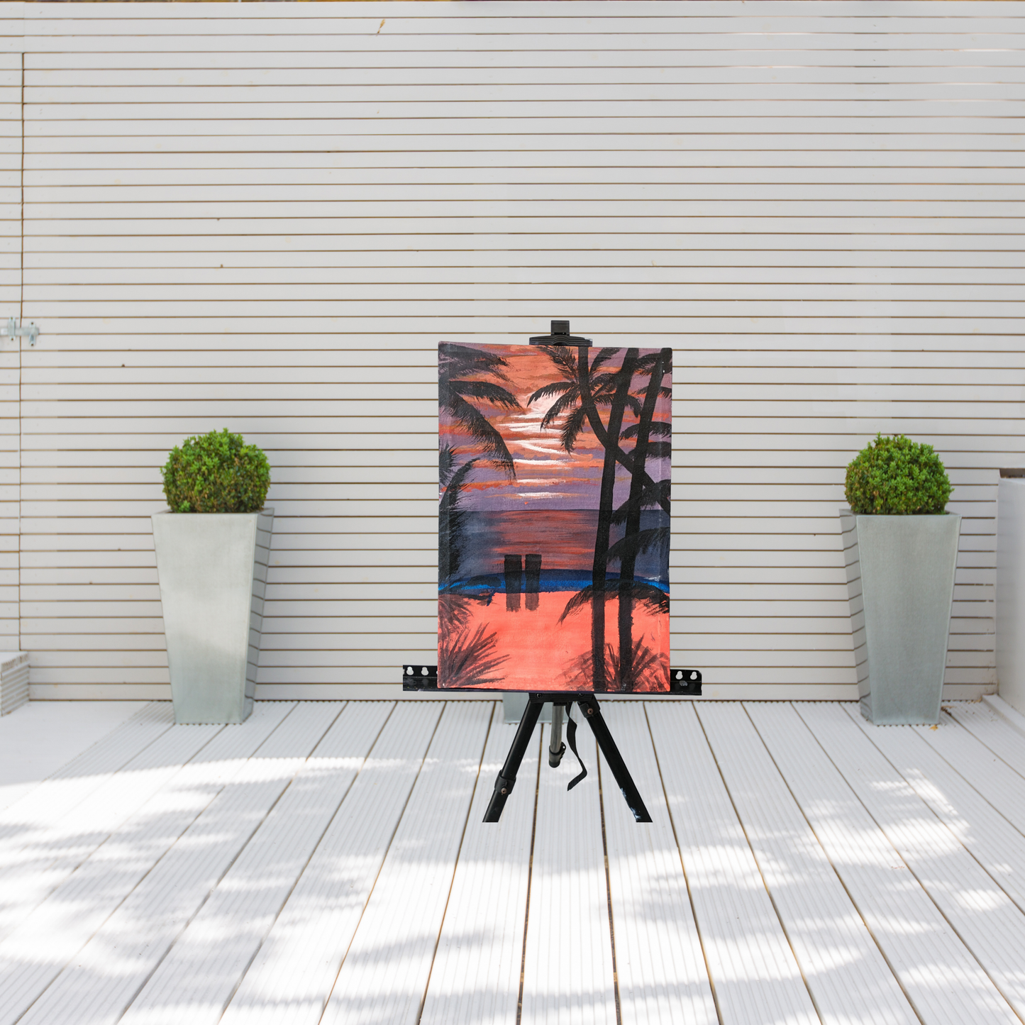 Sunset Oasis: Hand-Painted Tropical Glow Canvas