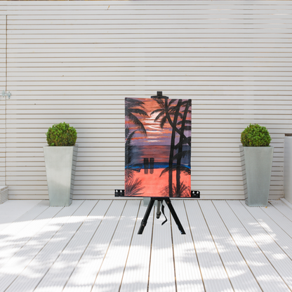 Sunset Oasis: Hand-Painted Tropical Glow Canvas