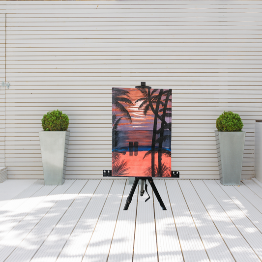 Sunset Oasis: Hand-Painted Tropical Glow Canvas