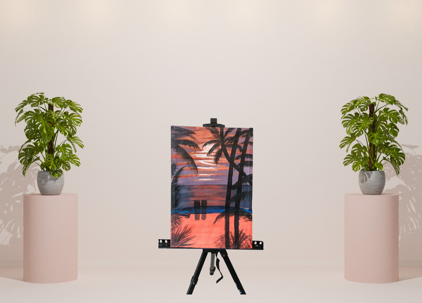 Sunset Oasis: Hand-Painted Tropical Glow Canvas