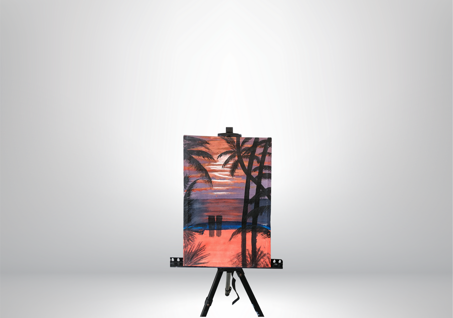 Sunset Oasis: Hand-Painted Tropical Glow Canvas