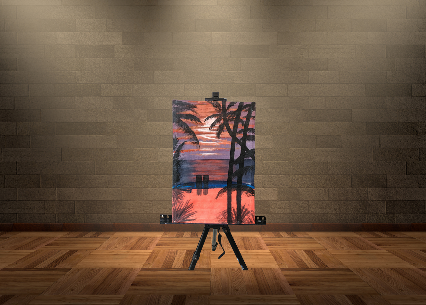 Sunset Oasis: Hand-Painted Tropical Glow Canvas