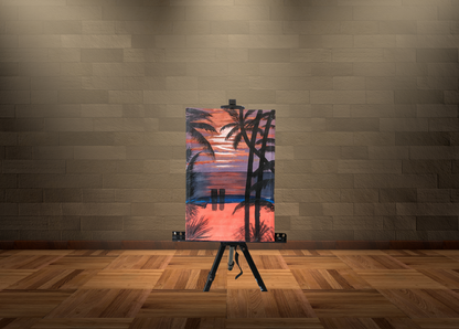 Sunset Oasis: Hand-Painted Tropical Glow Canvas