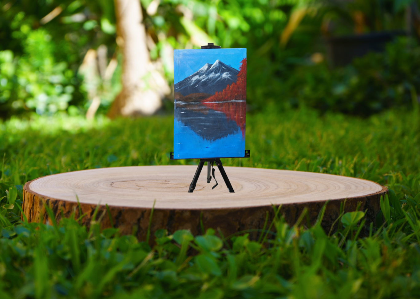 Majestic Mountain Reflection Hand-Painted Canvas