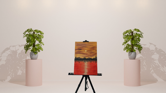 Urban Sunset Reflection Hand-Painted Canvas