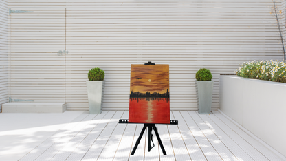 Urban Sunset Reflection Hand-Painted Canvas