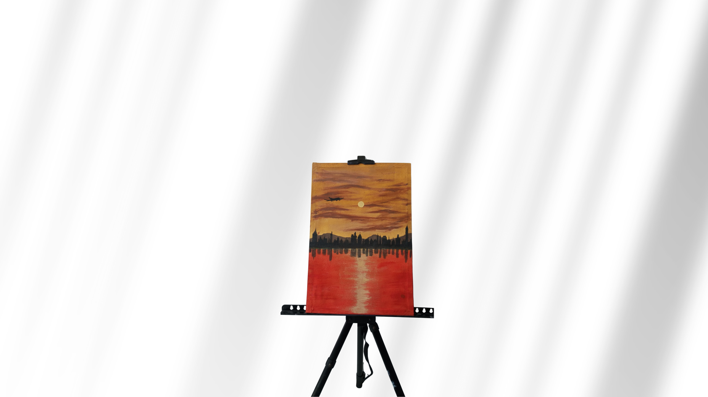 Urban Sunset Reflection Hand-Painted Canvas