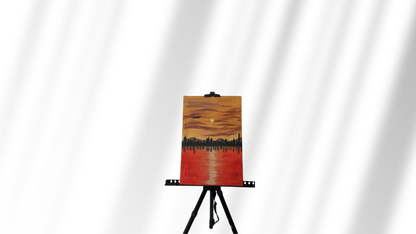 Urban Sunset Reflection Hand-Painted Canvas