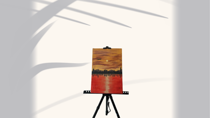 Urban Sunset Reflection Hand-Painted Canvas