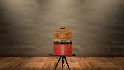 Urban Sunset Reflection Hand-Painted Canvas