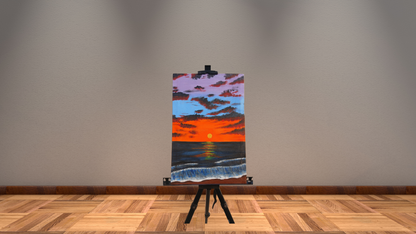 Fiery Ocean Sunset: Hand-Painted Canvas