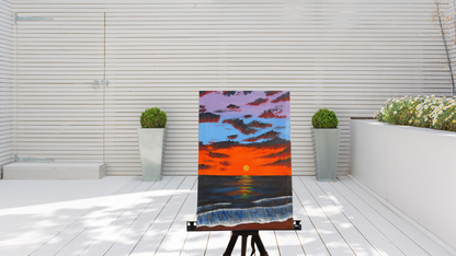 Fiery Ocean Sunset: Hand-Painted Canvas