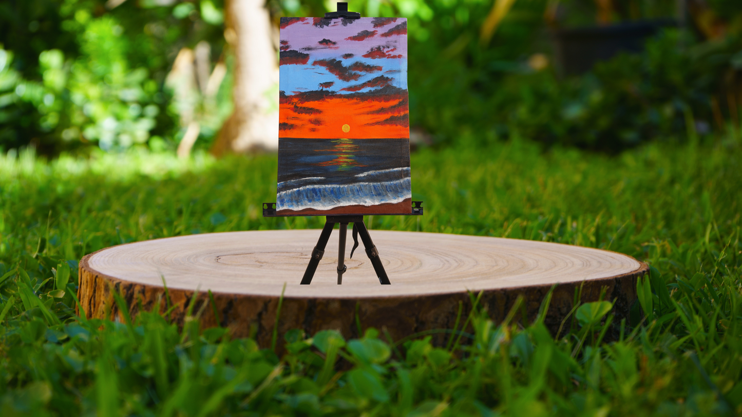 Fiery Ocean Sunset: Hand-Painted Canvas