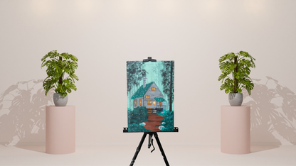 Cozy Forest Retreat: Hand-Painted Canvas