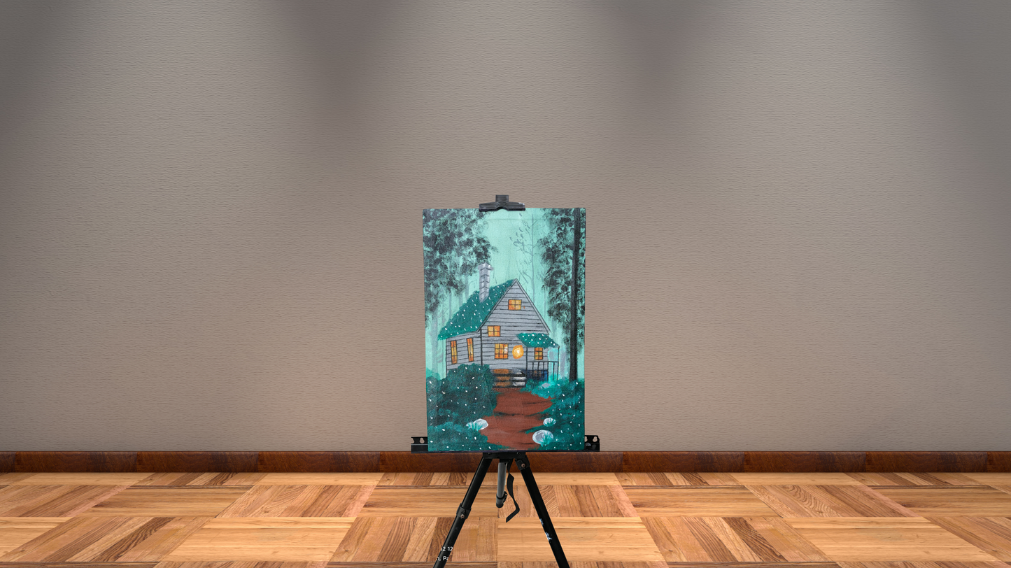 Cozy Forest Retreat: Hand-Painted Canvas