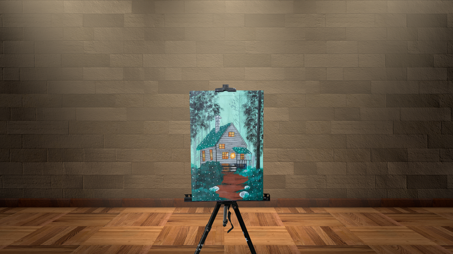 Cozy Forest Retreat: Hand-Painted Canvas