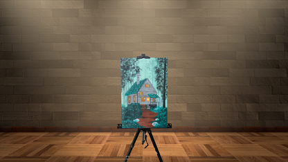 Cozy Forest Retreat: Hand-Painted Canvas