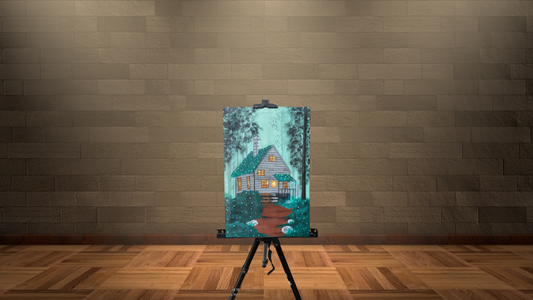 Cozy Forest Retreat: Hand-Painted Canvas