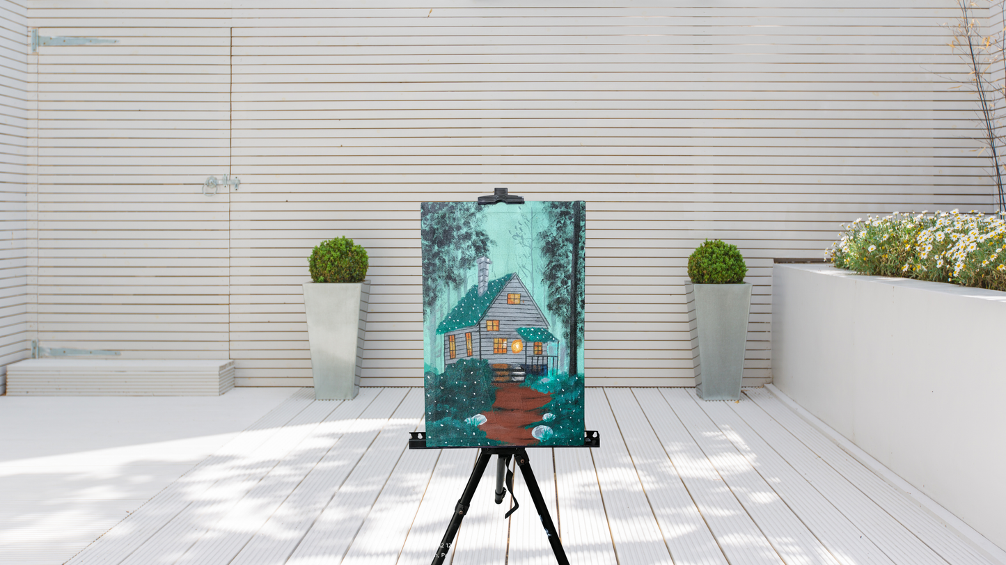 Cozy Forest Retreat: Hand-Painted Canvas