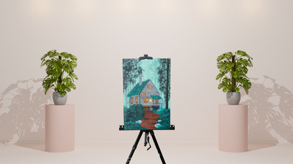 Cozy Forest Retreat: Hand-Painted Canvas