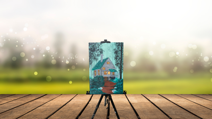 Cozy Forest Retreat: Hand-Painted Canvas
