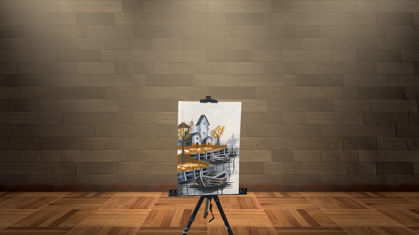 Old World Harbor Calm: Hand-Painted Canvas