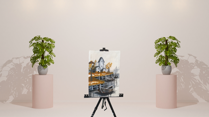 Old World Harbor Calm: Hand-Painted Canvas