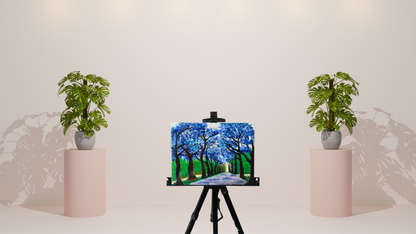 Enchanted Blue Forest: Hand-Painted Canvas