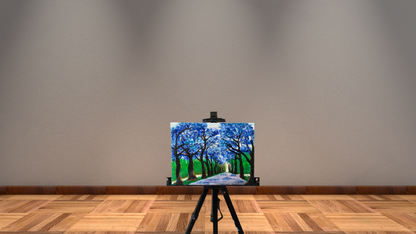 Enchanted Blue Forest: Hand-Painted Canvas