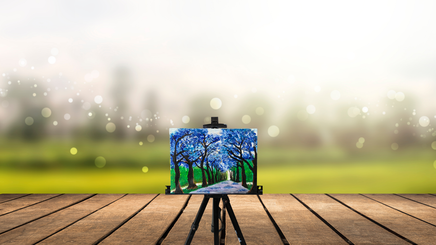 Enchanted Blue Forest: Hand-Painted Canvas
