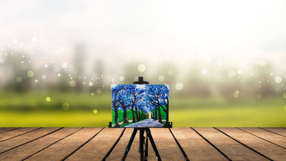 Enchanted Blue Forest: Hand-Painted Canvas