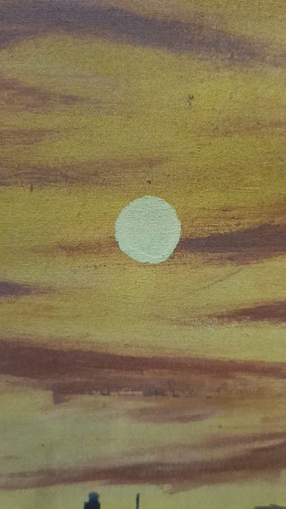 Urban Sunset Reflection Hand-Painted Canvas